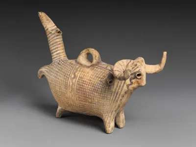 Terracotta zoomorphic askos (vessel) with a ram's head