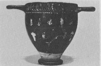 SKYPHOS (SOUTH ITALIAN, GNATHIAN, BLACK GLAZE)