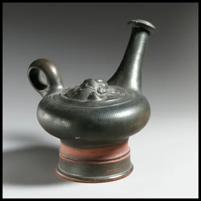 Terracotta guttus (flask with handle and vertical spout)