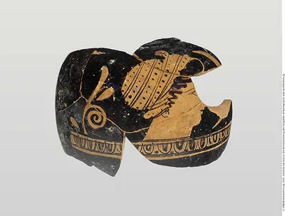 Attisch rotfigurige Bauchlekythos, Fragment, aus 6 Scherben zusammengesetzt