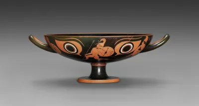 Red-Figure Eye Cup: Warriors (A), Musician and Youths (B)