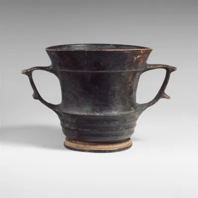 Terracotta kantharos: karchesion (deep cylindrical drinking cup)