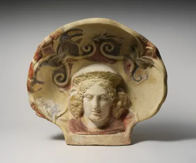 Terracotta antefix (roof tile) with head of a maenad