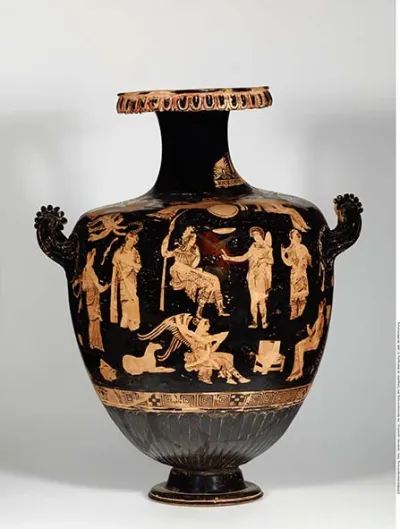 Hydria [Komm.: Eine Schachtel (Ü 612) mit Fragmenten am Gefäβ.] (Apulische Hydria)