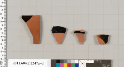 Terracotta fragments of pots; unglazed on the inside