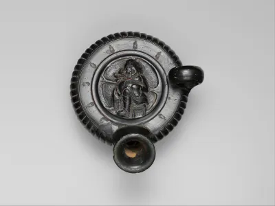 Terracotta guttus (flask with handle and vertical spout)