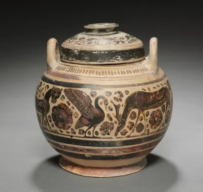 Black-Figure Pyxis (Cylindrical Lidded Box): Animals