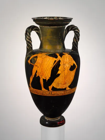 Terracotta neck-amphora (jar) with twisted handles