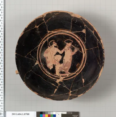 Terracotta stemless kylix (drinking cup)