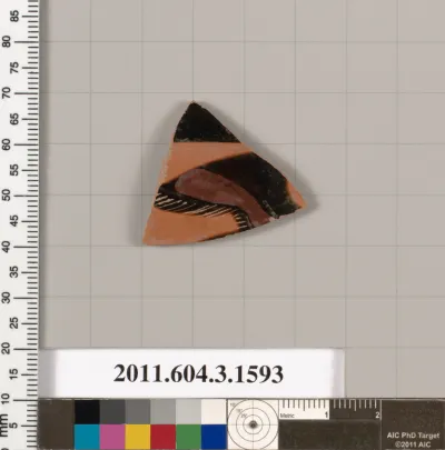 Terracotta fragment of a kylix: Band cup (drinking cup)