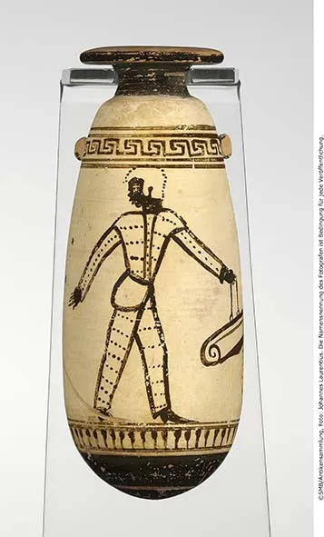 Attisch weißgrundiges Alabastron mit Umrisszeichnung