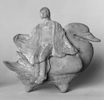 Terracotta statuette of Hyakinthos on a swan