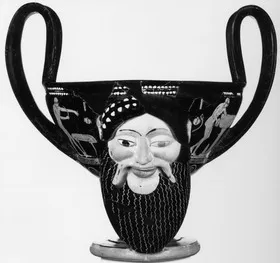 FIGURE VASE, KANTHAROS (ATHENIAN, RED-FIGURE)