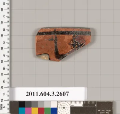 Terracotta rim fragment of a kylix: eye-cup (drinking cup)