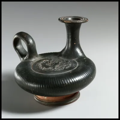 Terracotta guttus (flask with handle and vertical spout)