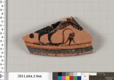 Terracotta fragment of a lekanis lid (covered dish)