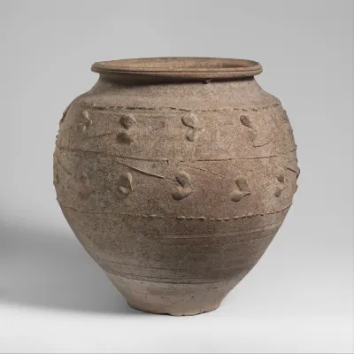 Terracotta jar with barbotine decoration