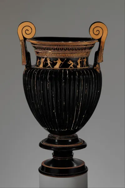 Terracotta volute-krater (bowl for mixing wine and water) with stand