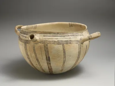 Terracotta two-handled bowl with spout