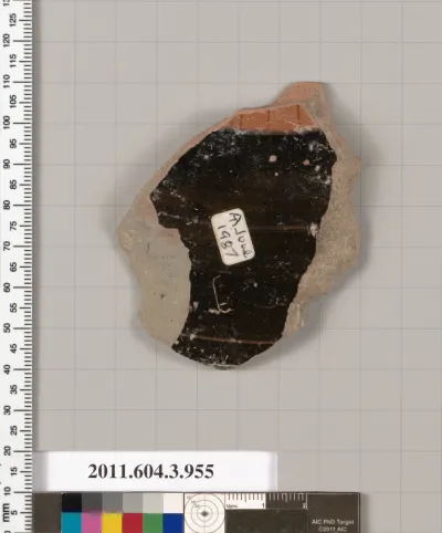 Terracotta fragment of a lekanis lid (covered dish)