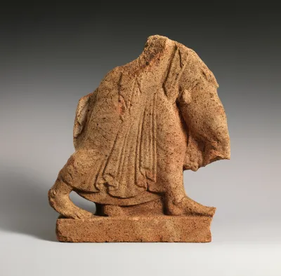 Antefix, satyr and maenad