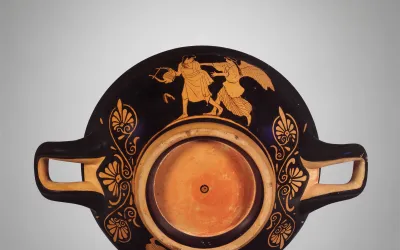 Terracotta stemless kylix (drinking cup)