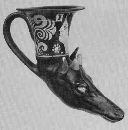 FIGURE VASE, RHYTON (SOUTH ITALIAN, APULIAN, RED-FIGURE)