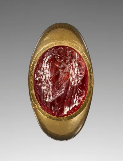 Engraved Gem with a portrait of Demosthenes inset into a gold ring