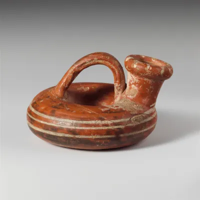 Terracotta ring askos (flask with a spout and handle over the top)