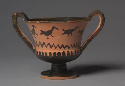 Black-Figure Kantharos (Drinking Cup): Lizards Flanking Tree (A); Ducks (B)