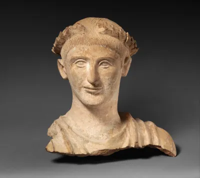 Terracotta head and shoulders of a man