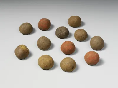Set of twelve red terracotta balls