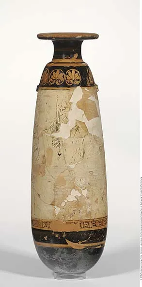 Alabastron (Attisch weißgrundiges Alabastron mit Umrißzeichnung)