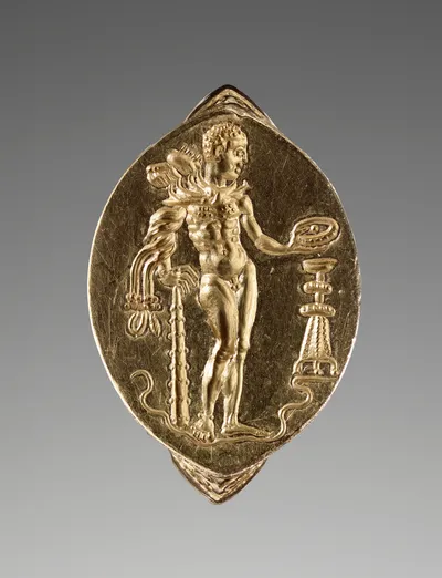 Gold Ring with Herakles Pouring a Libation