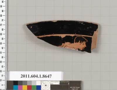 Terracotta rim fragment of a stemless? kylix (drinking cup)