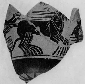 PYXIS, FRAGMENT (ETRUSCAN, BLACK-FIGURE)