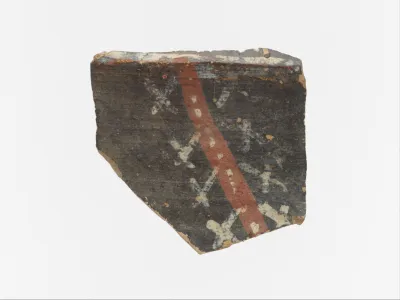 Terracotta rim of a cup with polychrome motifs